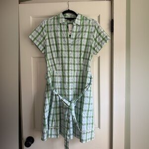 Brooks Brothers Green and White Plaid Midi Dress. NWOT!
